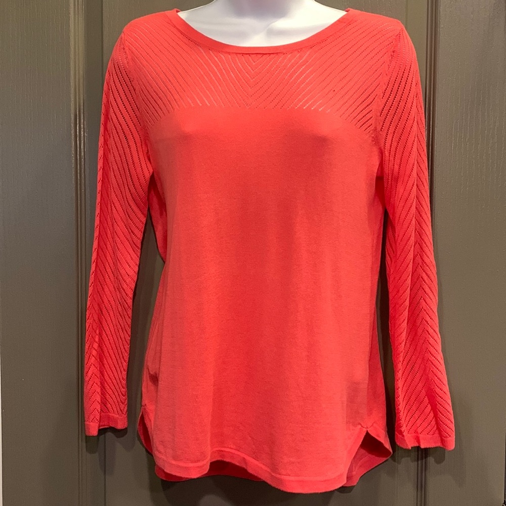 Longsleeved coral colored lightweight sweater by THE LIMITED